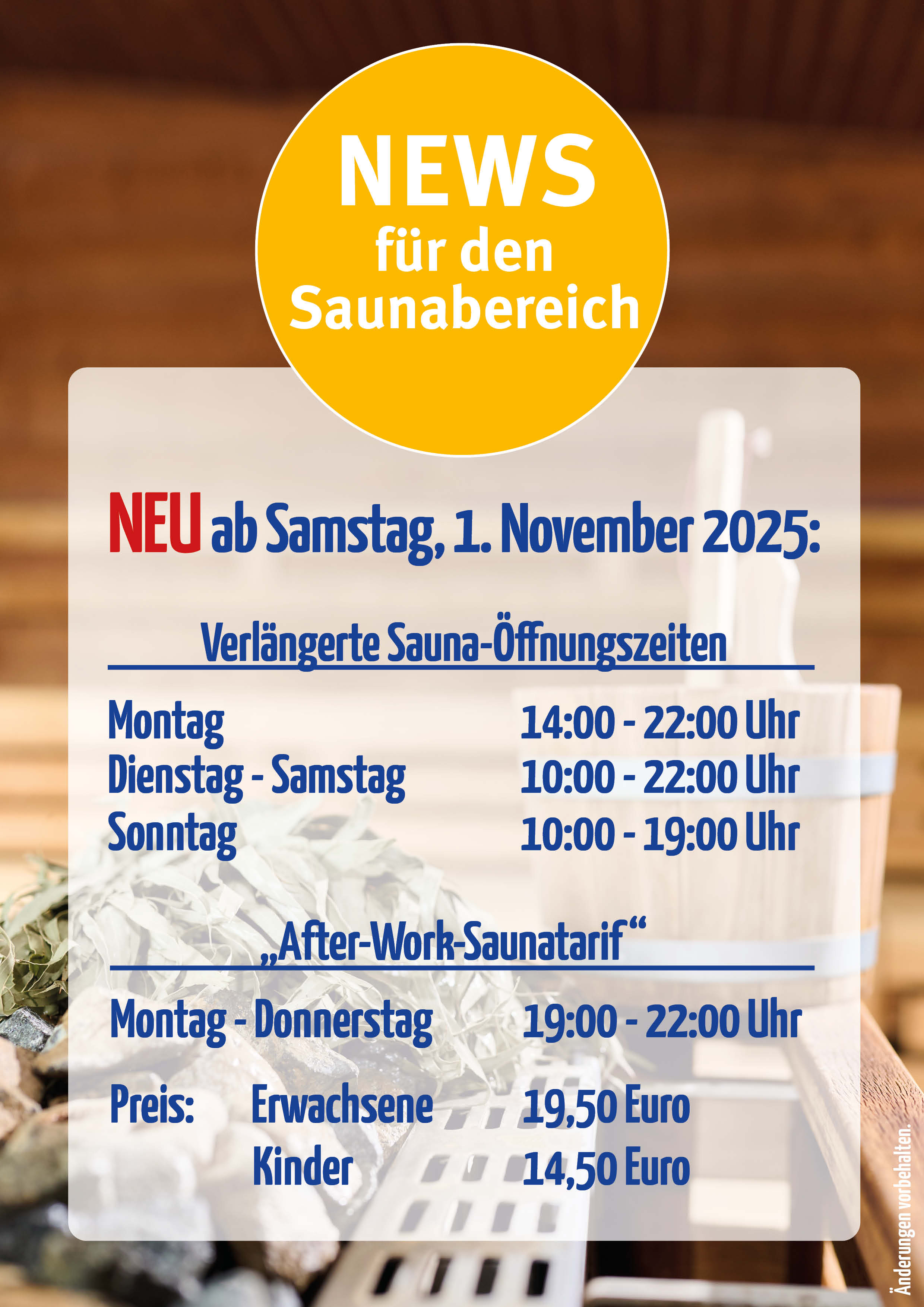 Verlängerte Öffnungszeiten und AfterWorkTarif NEU November 2025