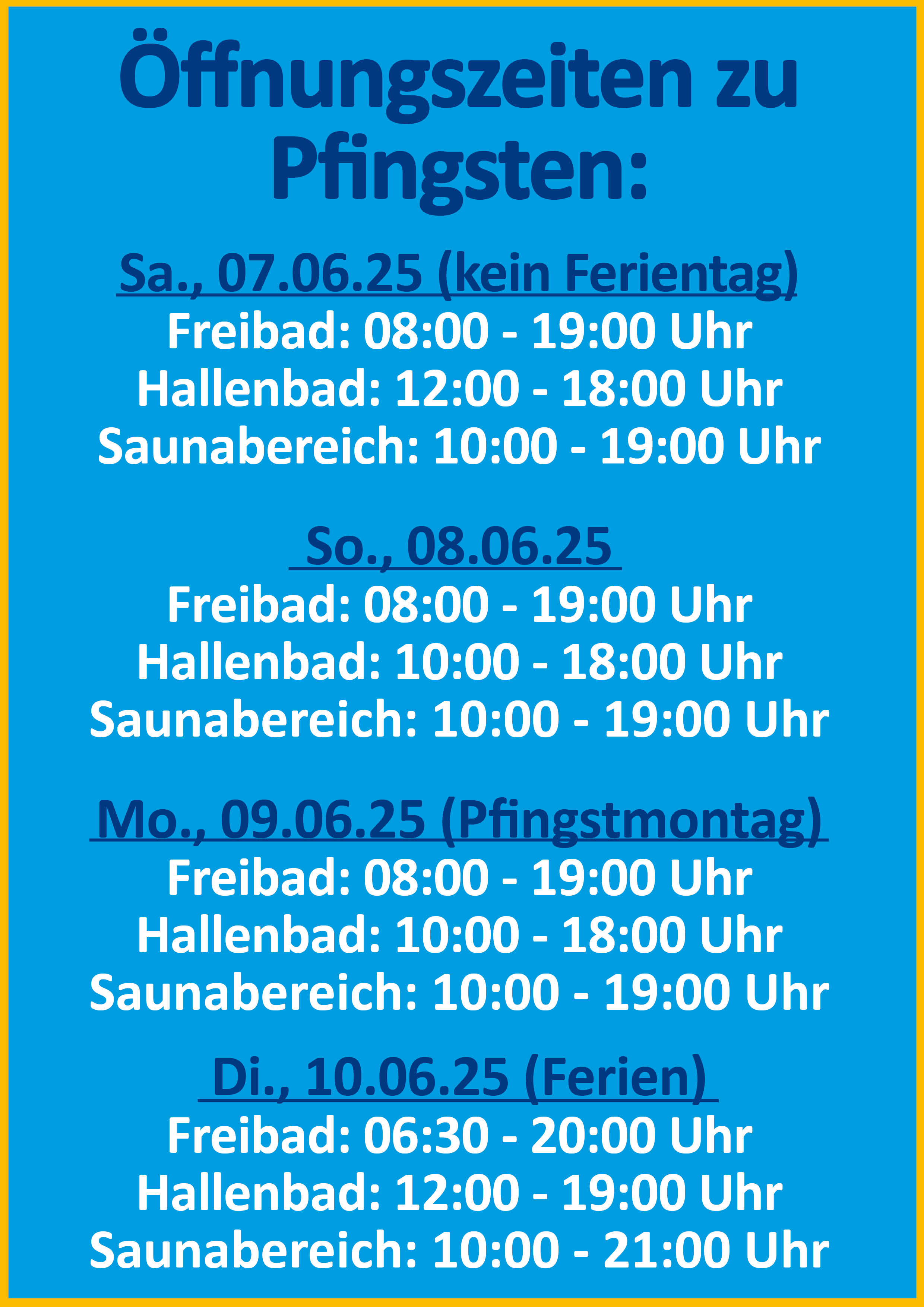 Öffnungszeiten Pfingsten 2025