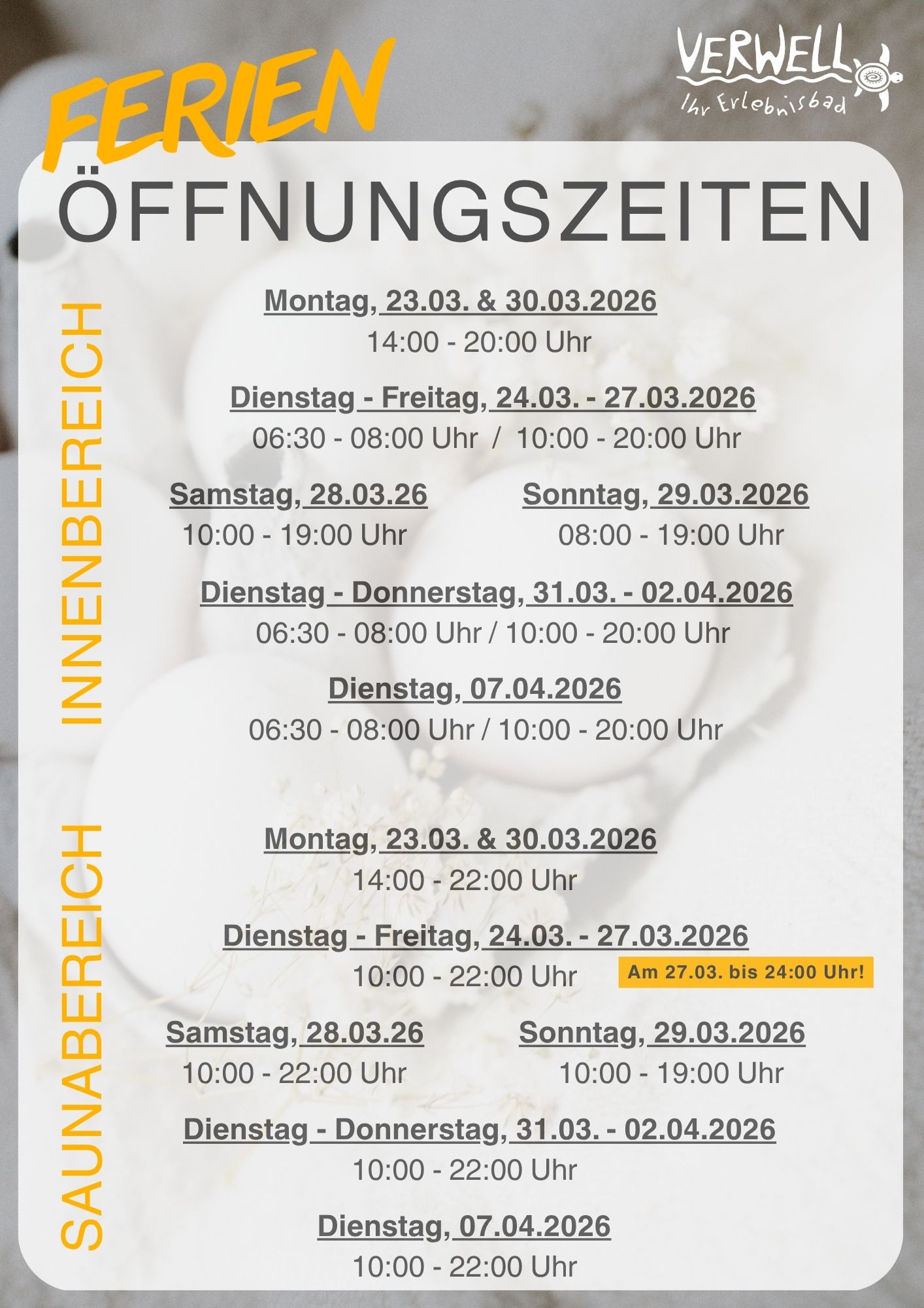 Öffnungszeiten Verwell Ferien2026